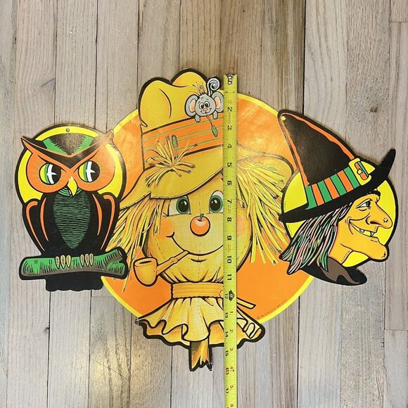 Beistle Co Large Halloween Paper Cutout Lot Of 3 Scarecrow Witch Owl Damaged - Picture 3 of 4